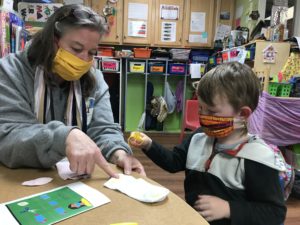 Making face masks with children at the Coddington Road Community Center in Ithaca NY