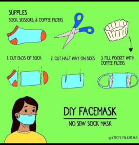 DIY instructions for making a face mask with socks for children.