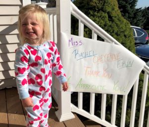 A child celebrates Teacher Appreciation Week for the Coddington Road Community Center 