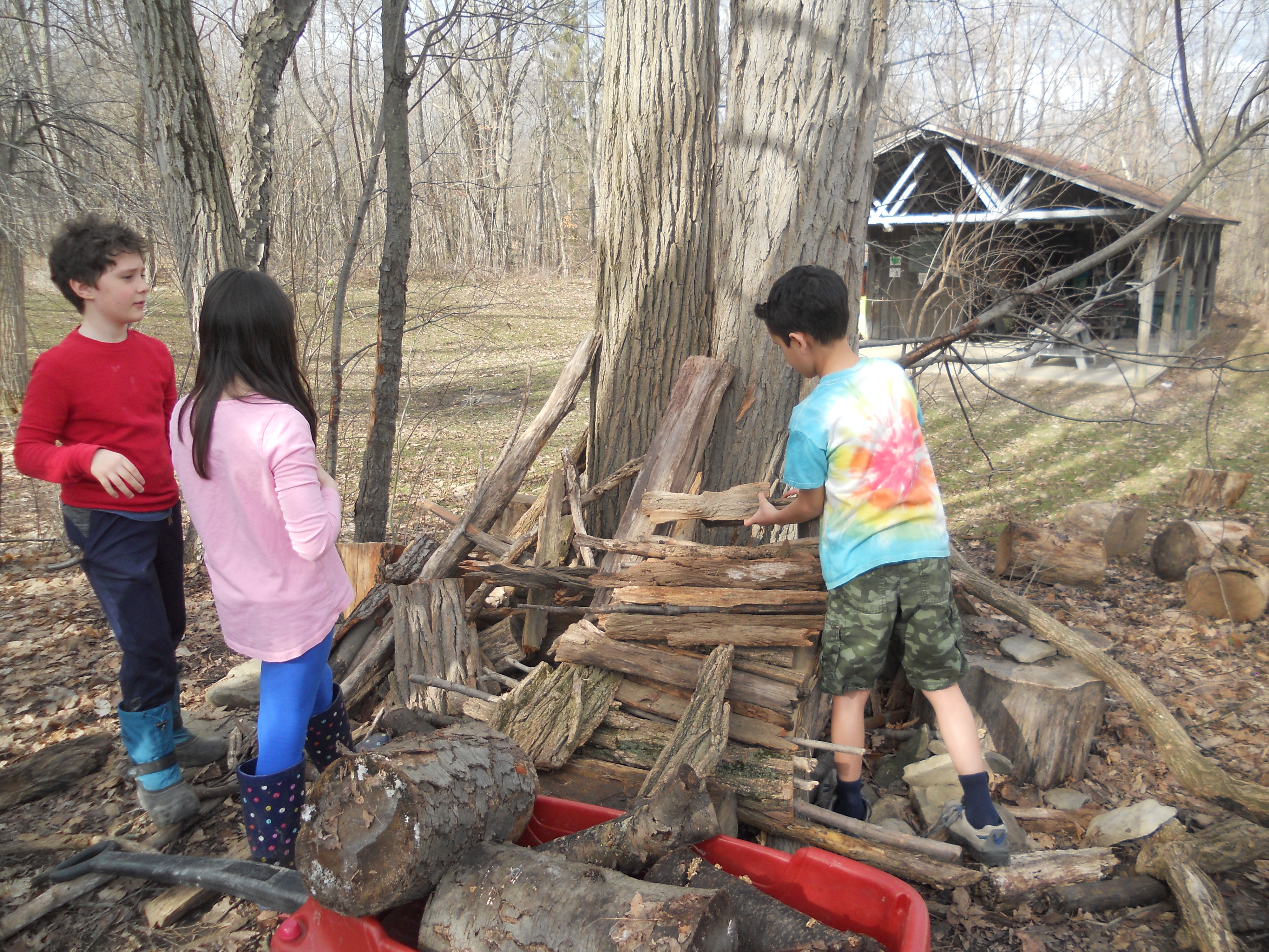 Coddington's Ithaca Afterschool Program enjoys exploring nature outside and building forts.